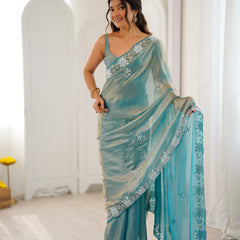 Fendy Satin Silk Saree with Triple Embellishment
