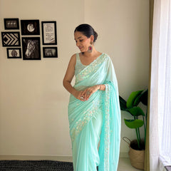 Georgette Pallu Embroidery & Cut Work Saree