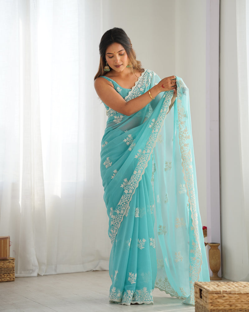 Shimmer Silk with Thread Work & Cut Border Saree