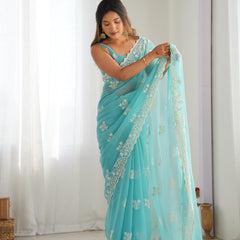 Shimmer Silk with Thread Work & Cut Border Saree