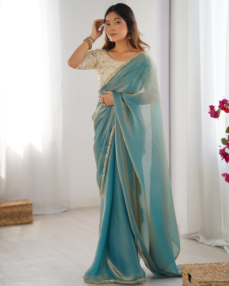 Fendy Satin Saree with Sequin Lace Border