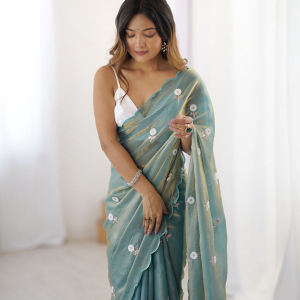 Liquid Fendy Satin with Dazzling Sequin Work Saree