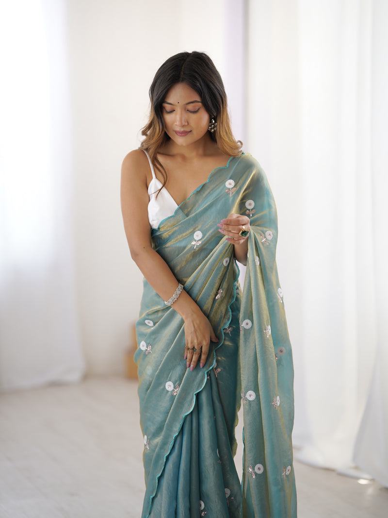 Liquid Fendy Satin with Dazzling Sequin Work Saree