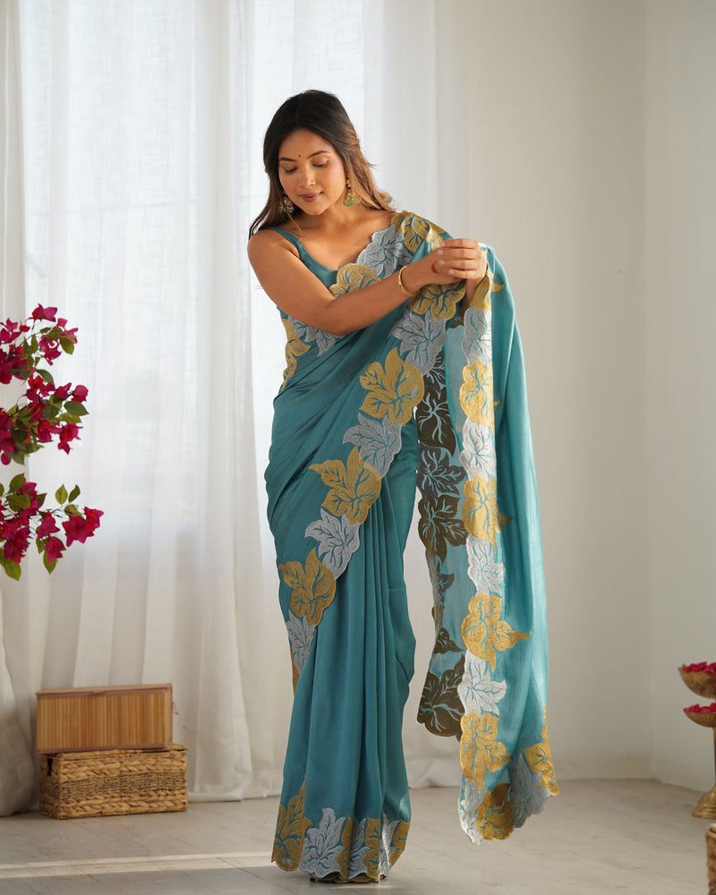 Vichitra Silk Saree with Fine Hand Embroidery