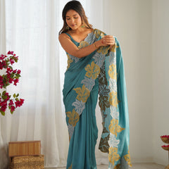Vichitra Silk Saree with Fine Hand Embroidery