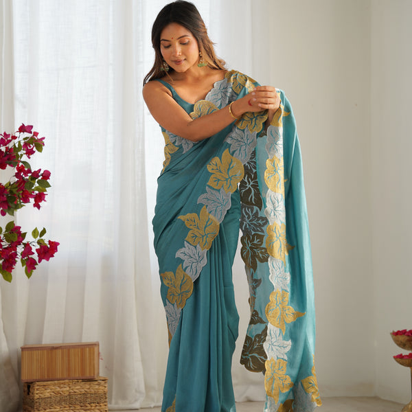 Vichitra Silk Saree with Fine Hand Embroidery