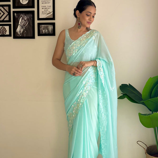 Georgette Pallu Embroidery & Cut Work Saree