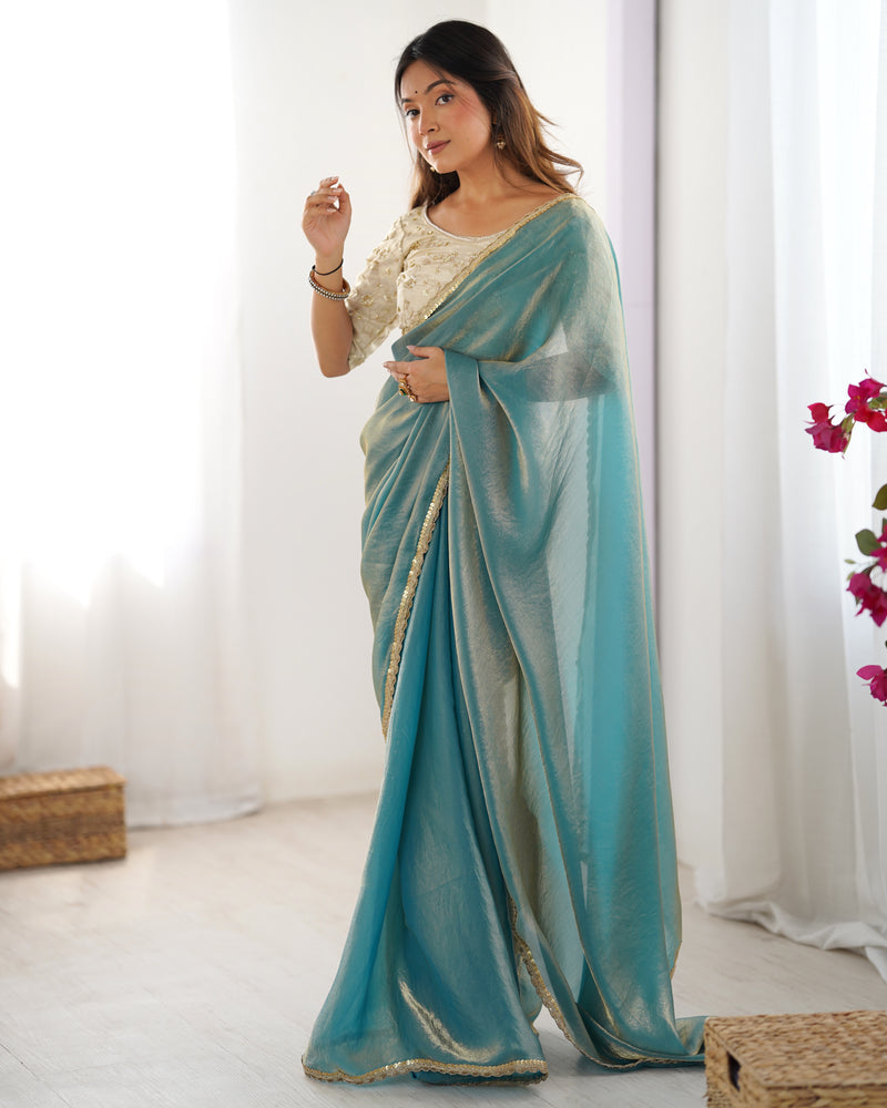 Fendy Satin Saree with Sequin Lace Border