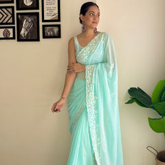 Georgette Pallu Embroidery & Cut Work Saree