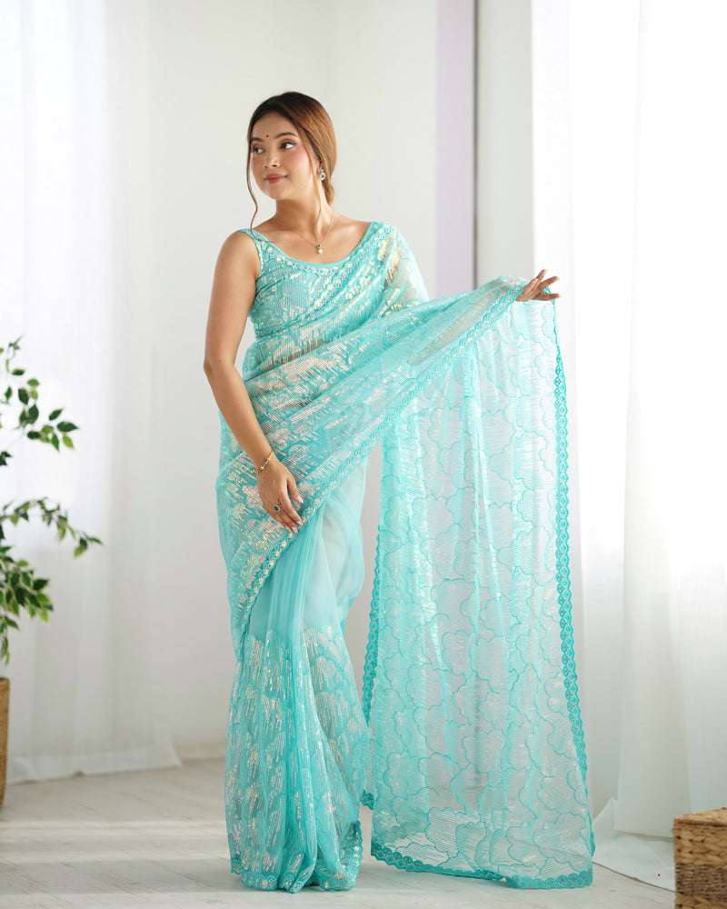 Butterfly Glow Saree Soft Net & 3mm Sequin Sparkle