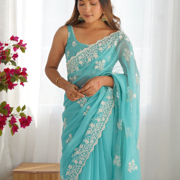 Shimmer Silk with Thread Work & Cut Border Saree