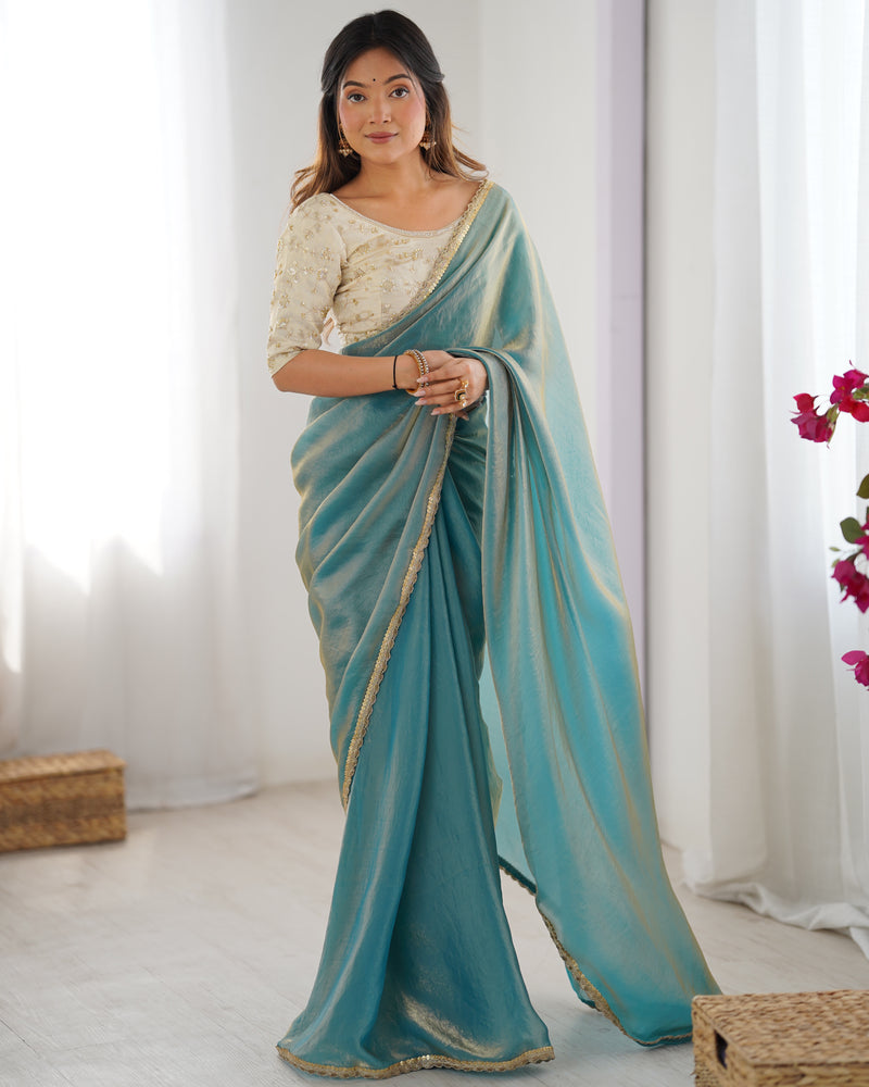Fendy Satin Saree with Sequin Lace Border