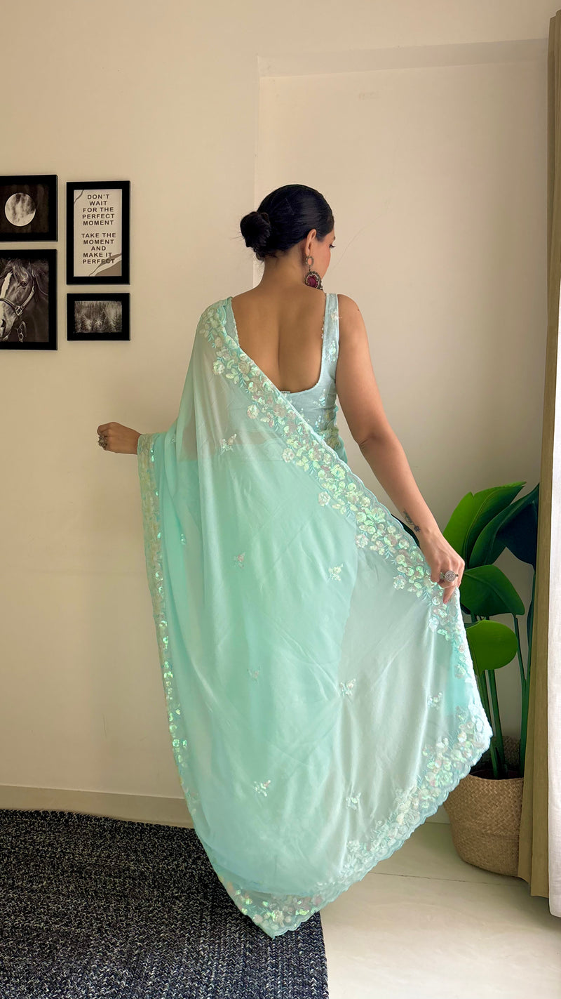 Georgette Pallu Embroidery & Cut Work Saree