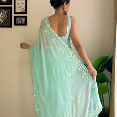 Georgette Pallu Embroidery & Cut Work Saree