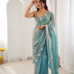 Fendy Satin Silk Saree with Triple Embellishment