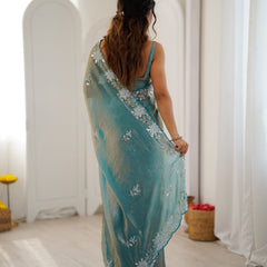 Fendy Satin Silk Saree with Triple Embellishment