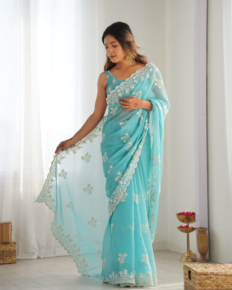 Shimmer Silk with Thread Work & Cut Border Saree