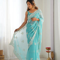 Shimmer Silk with Thread Work & Cut Border Saree