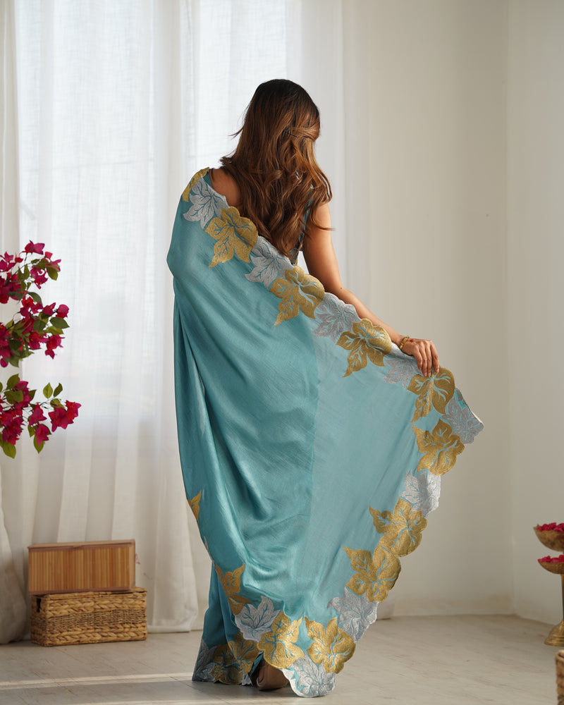 Vichitra Silk Saree with Fine Hand Embroidery