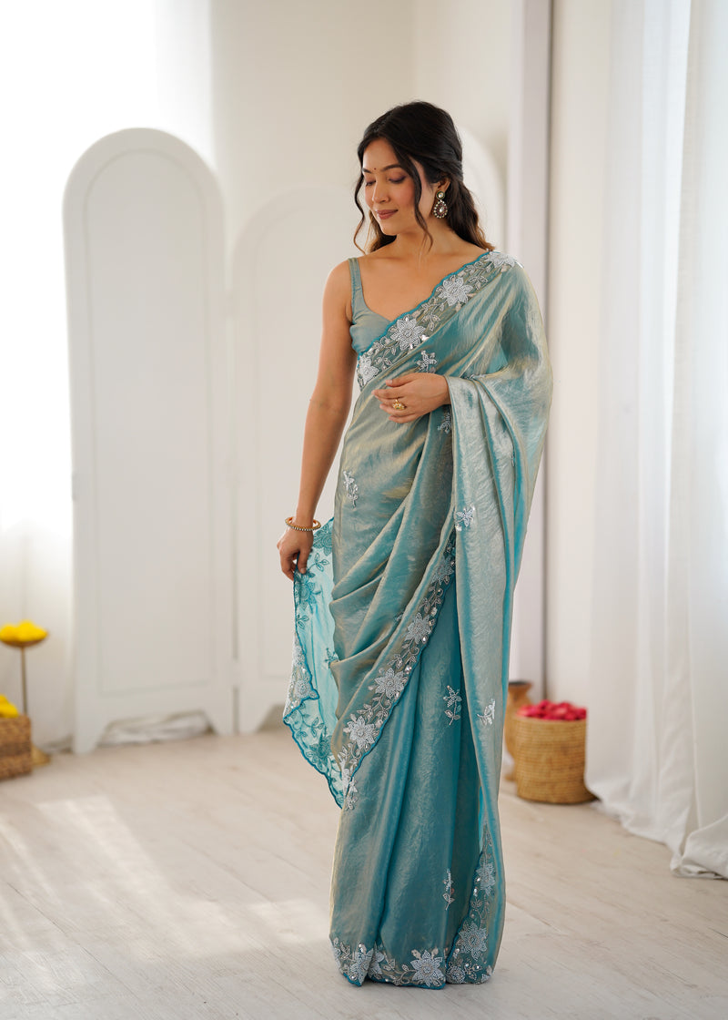 Fendy Satin Silk Saree with Triple Embellishment