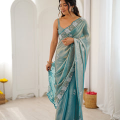 Fendy Satin Silk Saree with Triple Embellishment