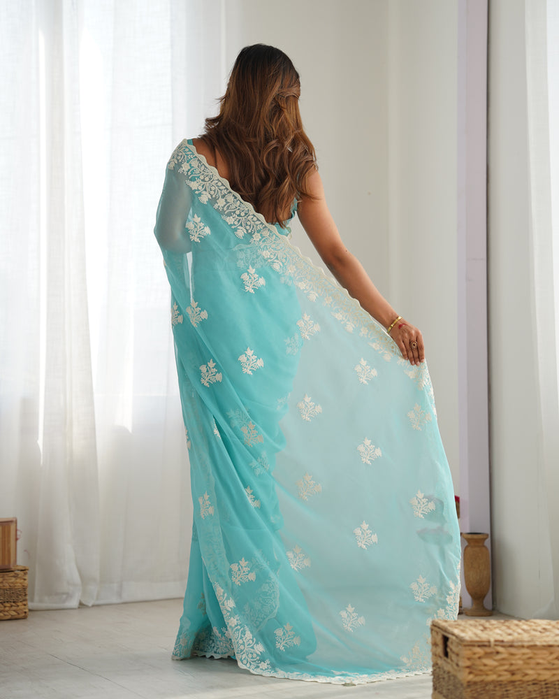 Shimmer Silk with Thread Work & Cut Border Saree