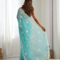 Shimmer Silk with Thread Work & Cut Border Saree