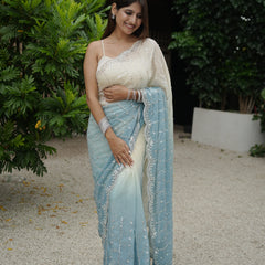 The Luminous Beaded Satin Saree