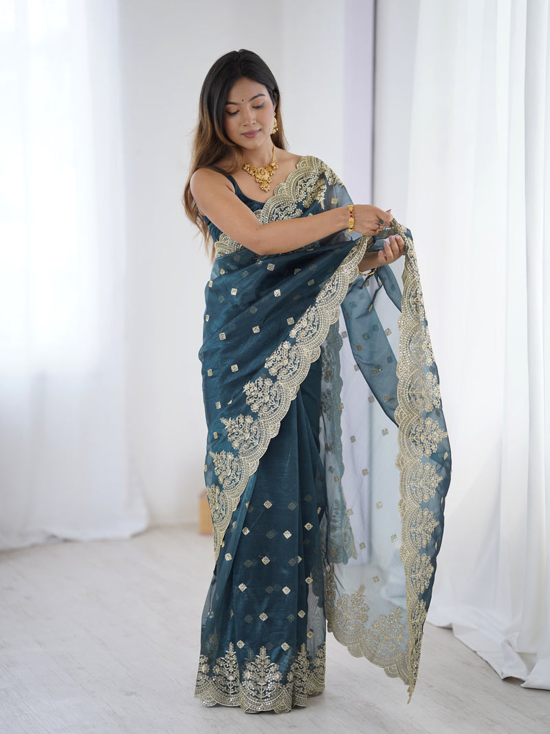 Soft Twill Net & Sequin Elegance Saree