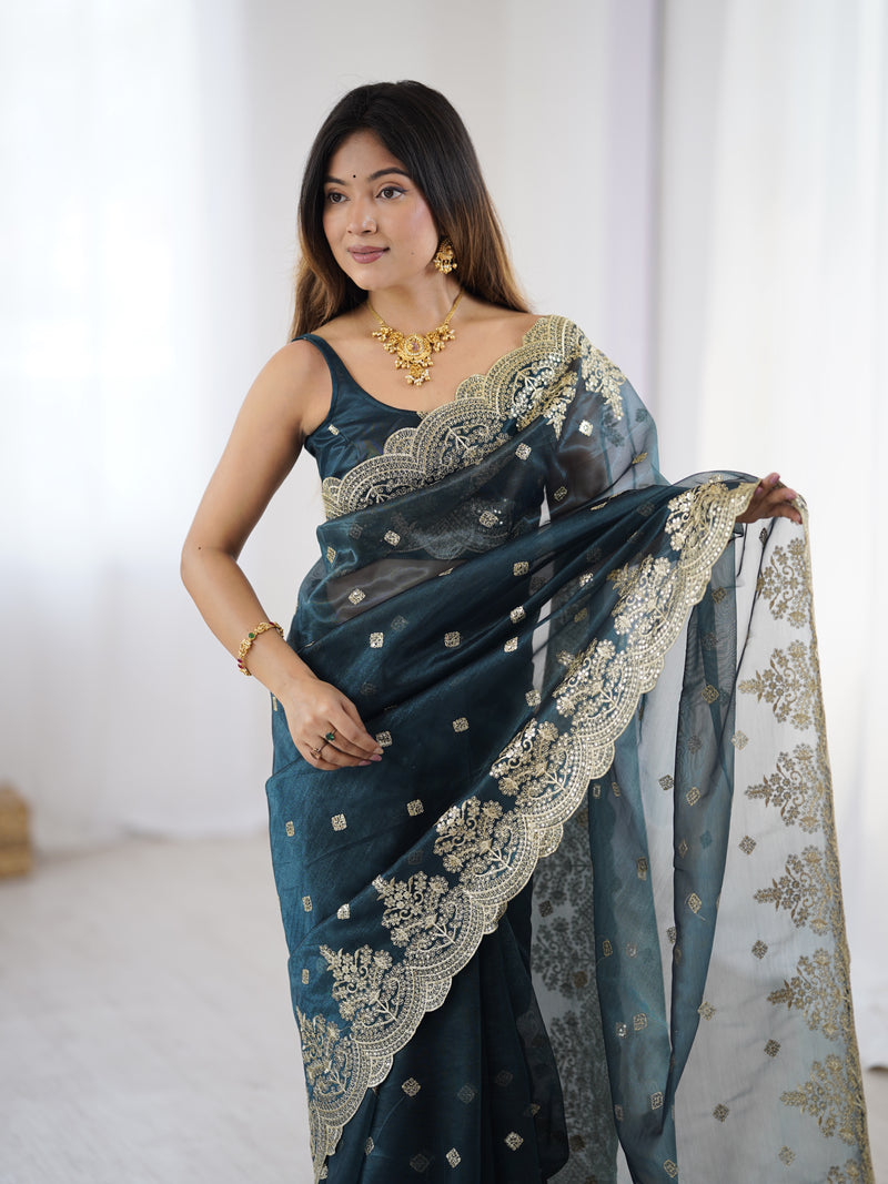 Soft Twill Net & Sequin Elegance Saree