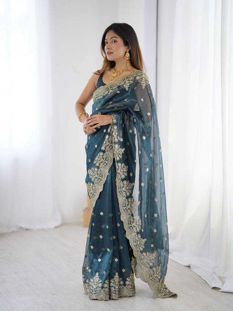 Soft Twill Net & Sequin Elegance Saree