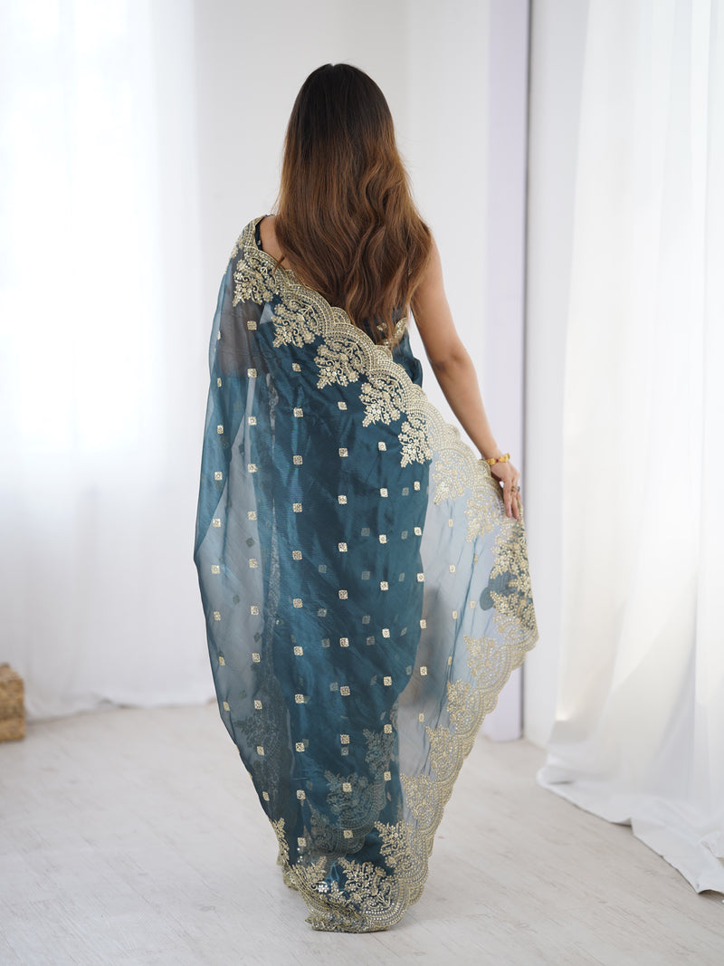 Soft Twill Net & Sequin Elegance Saree