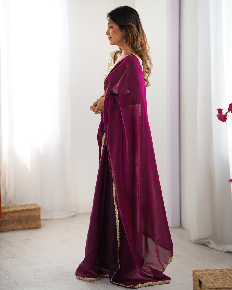 Fendy Satin Saree with Sequin Lace Border