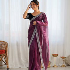 Twill Net with 3mm Sequin & Gold Zari Work Saree