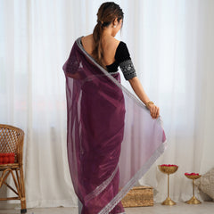 Twill Net with 3mm Sequin & Gold Zari Work Saree