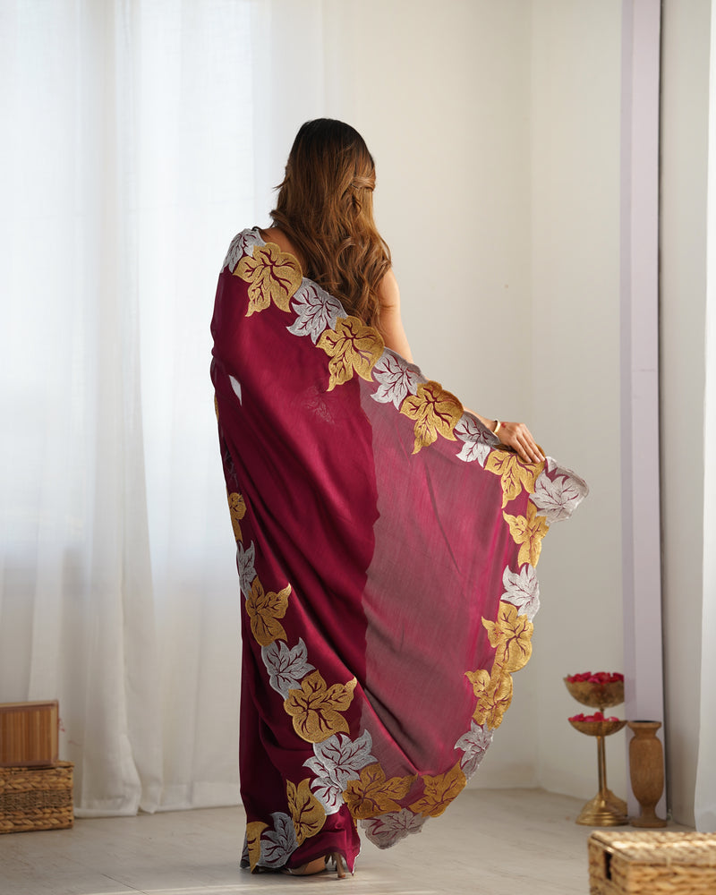 Vichitra Silk Saree with Fine Hand Embroidery