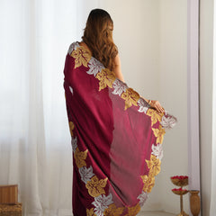 Vichitra Silk Saree with Fine Hand Embroidery