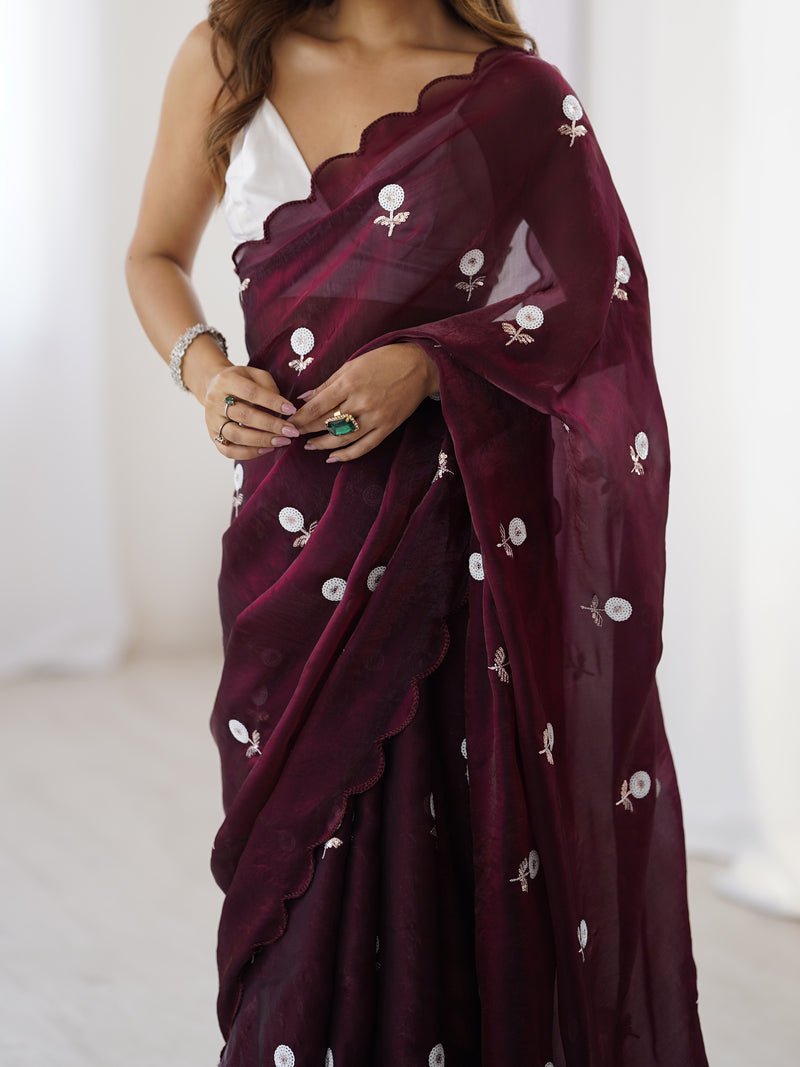 Liquid Fendy Satin with Dazzling Sequin Work Saree