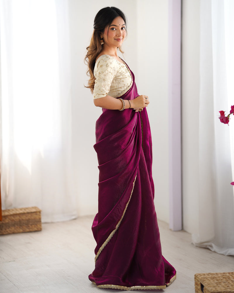 Fendy Satin Saree with Sequin Lace Border