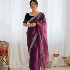 Twill Net with 3mm Sequin & Gold Zari Work Saree