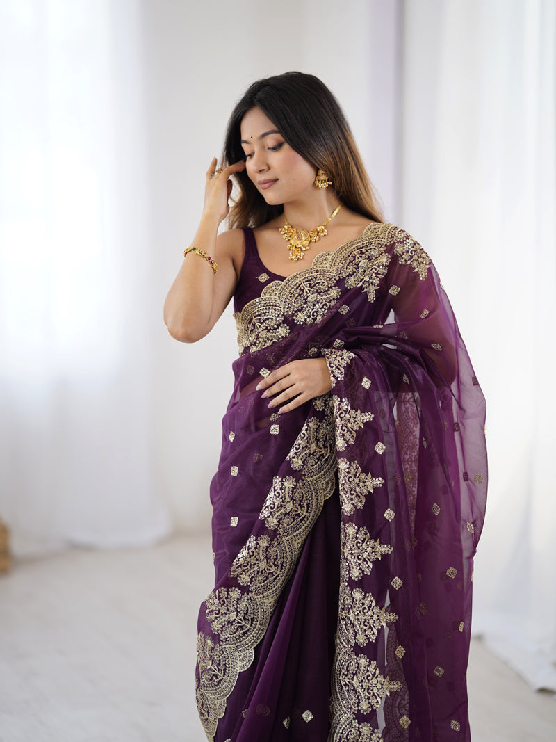 Soft Twill Net & Sequin Elegance Saree