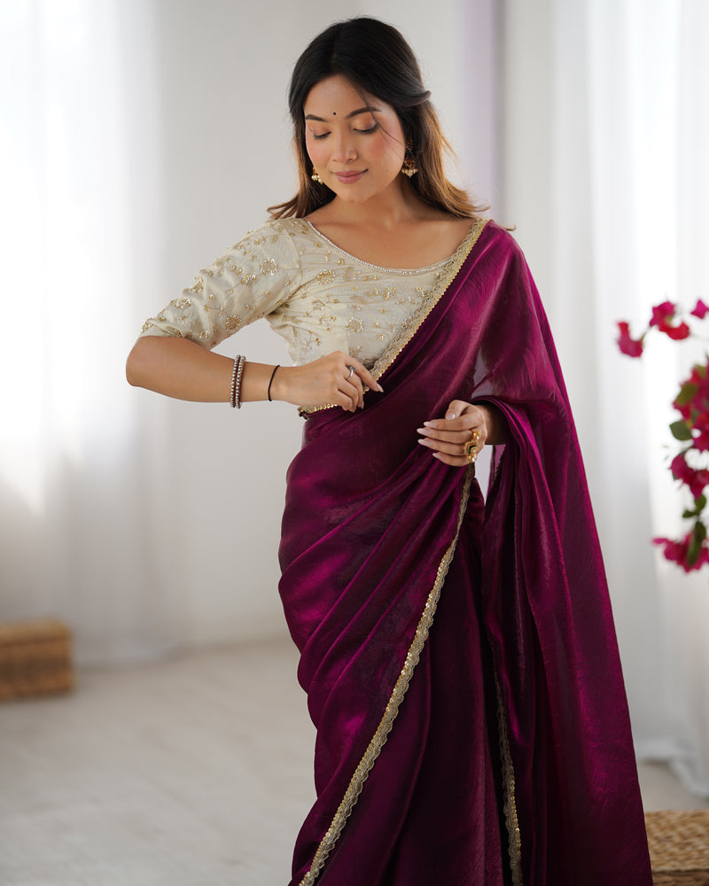 Fendy Satin Saree with Sequin Lace Border