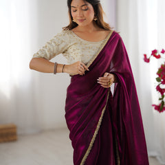 Fendy Satin Saree with Sequin Lace Border