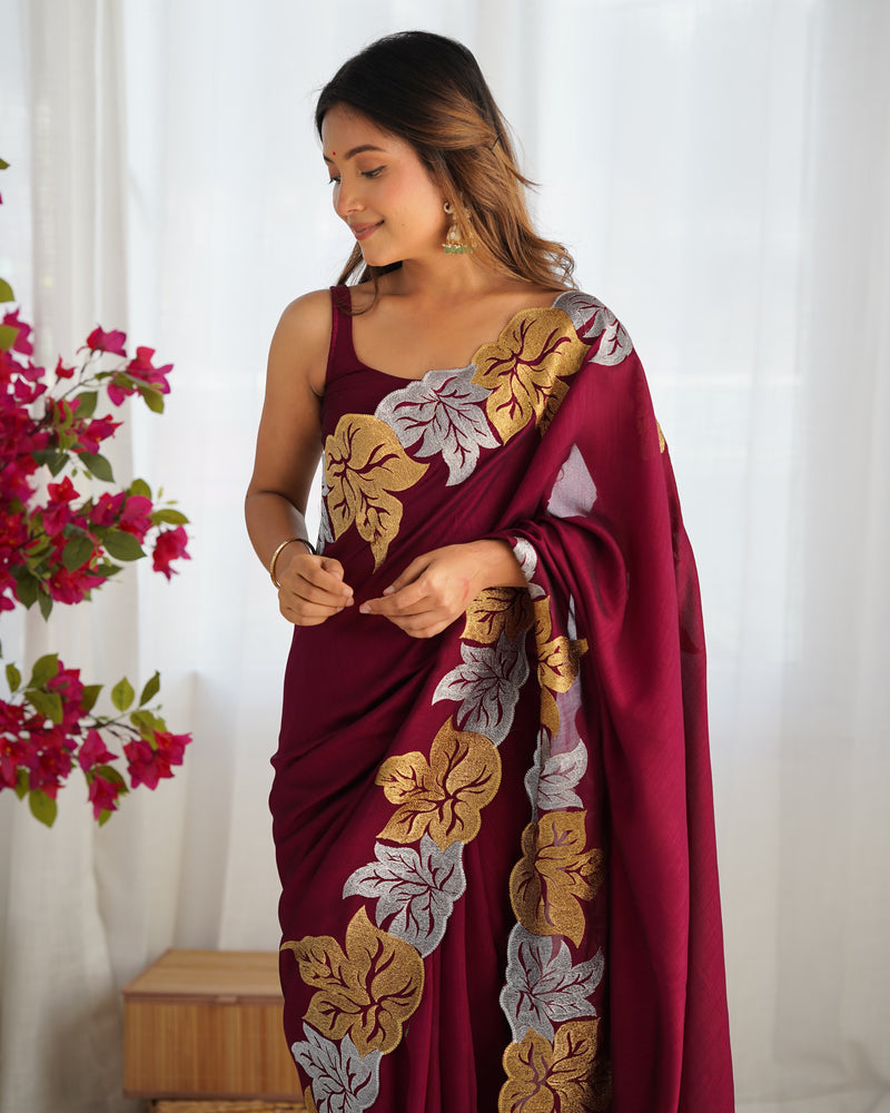 Vichitra Silk Saree with Fine Hand Embroidery