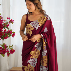 Vichitra Silk Saree with Fine Hand Embroidery