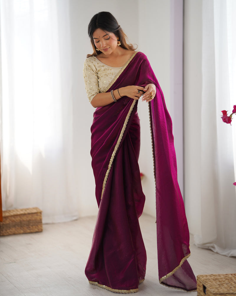 Fendy Satin Saree with Sequin Lace Border