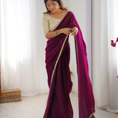 Fendy Satin Saree with Sequin Lace Border