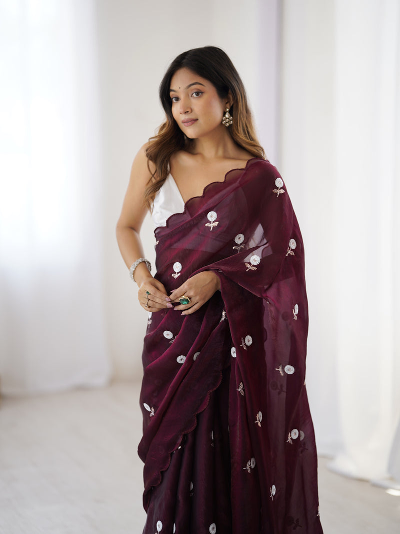 Liquid Fendy Satin with Dazzling Sequin Work Saree