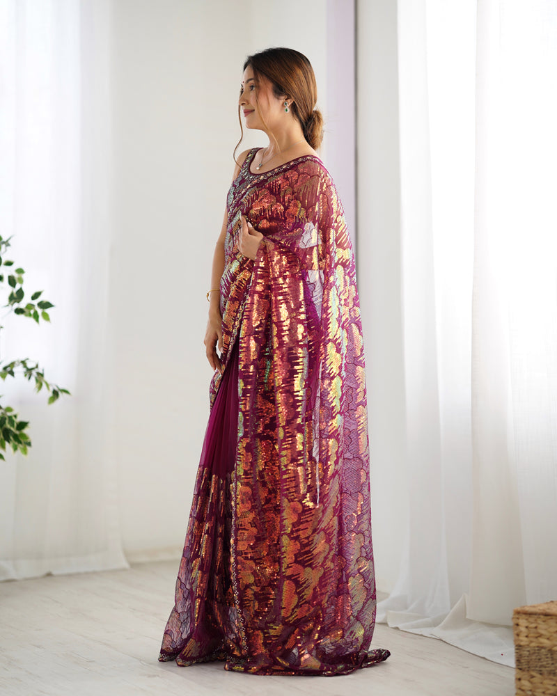 Butterfly Glow Saree Soft Net & 3mm Sequin Sparkle