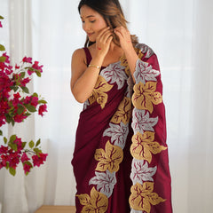 Vichitra Silk Saree with Fine Hand Embroidery